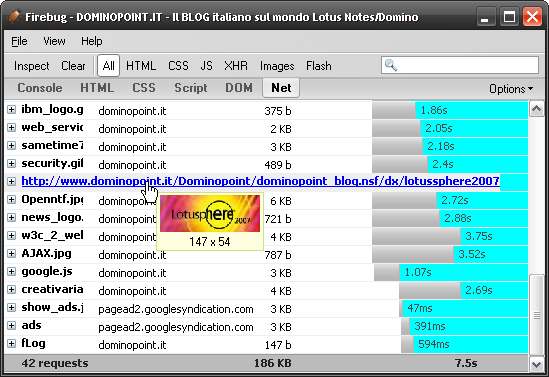 firebug 1.0 beta - network activity