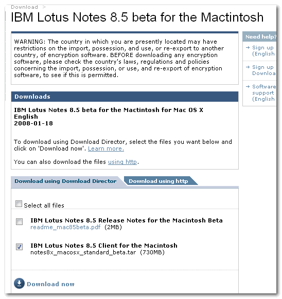Image:Disponibile la Beta 8.5 di Lotus Notes x mac