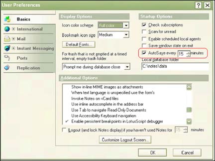 User Preferences dialog