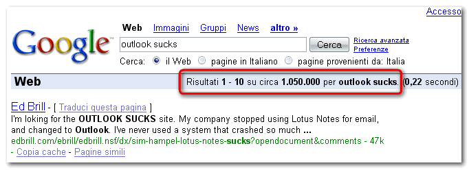 Image:outlook è 4 volte peggio di lotus notes?