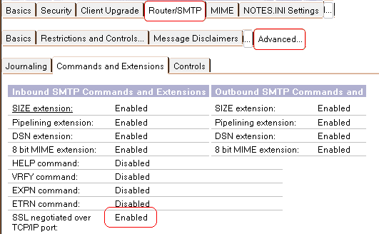 Image:come attivare sicurezza TLS su SMTP di Domino