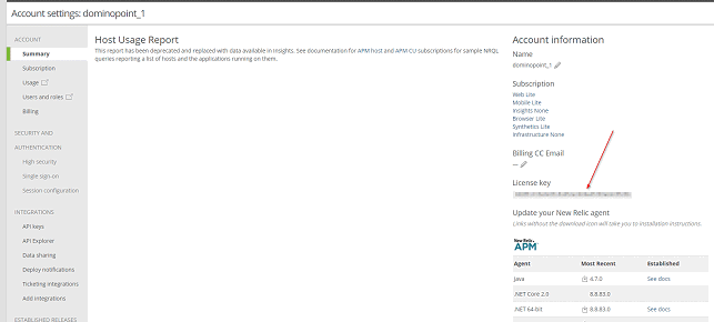 Image:Domino 10: inviare le statistiche del server a servizi di monitoraggio New Relic