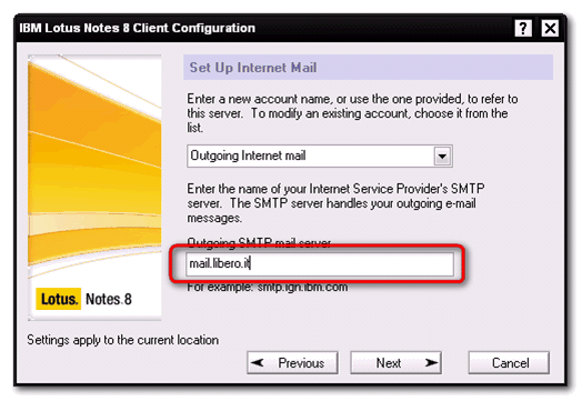 Image:Configurazione Account POP3 e SMTP su Notes